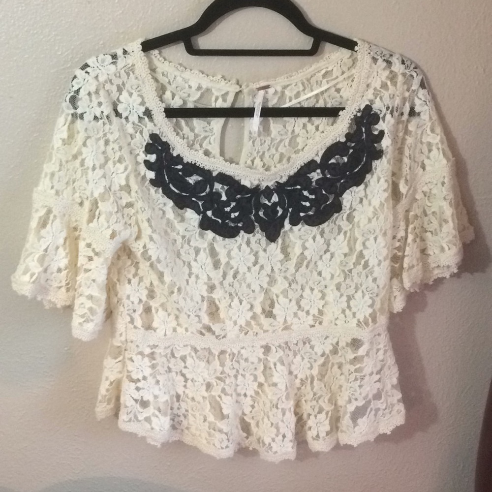 Free People Cream Lace Peplum Top - Picture 3 of 8